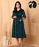 Secret Wish Velour Knit Three Fourth Sleeves Solid Side Zipper Access Maternity Dress - Green