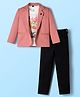 Dapper Dudes Full Sleeves Textured Blazer With Typography Printed Tee & Pant Set - Peach