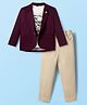 Dapper Dudes Full Sleeves Textured Blazer With Typography Printed Tee & Pant Set - Wine