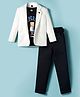 Dapper Dudes Full Sleeves Textured Blazer With Typography Printed Tee & Pant Set - White