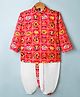 Dapper Dudes Full Sleeves  Patola Printed Kurta Dhoti Set - Red