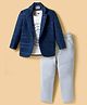 Dapper Dudes Full Sleeves Textured Blazer With Typography Printed Tee & Pant Set - Navy Blue