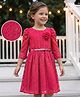 Hola Bonita Woven Three Fourth Sleeves Lace Fabric Dress & Belt with Floral Applique - Dark Pink