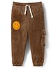 Bodycare Corduroy Knit Full Length Lounge Pant With Smiley Badge - Brown