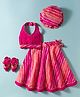 Exclusive from Jaipur Cotton Woven Halter Neck Sleeveless Choli Striped Lehenga Set With Cap & Booties - Fuschia