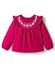 Babyhug 100% Cotton Single Jersey Knit Full Sleeves Top with Frill Detailing & Floral Embroidery -  Red