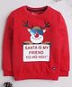 3PIN Cotton Knit Full Sleeves Christmas Themed Santa Is My Friend Text Printed Light Winter Sweatshirt - Red