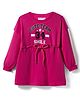 Kookie Kids Single Jersey Knit  Full Sleeves Cut & Sew Dress with Cute Team Text Print & Waist Drawcord - Dark Pink