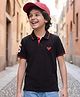 Pine Kids Cotton Knit Half Sleeves Polo T-Shirt with Number Embroidery - Black