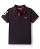 Pine Kids Cotton Knit Half Sleeves Polo T-Shirt with Number Embroidery - Black