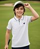 Pine Kids Cotton Knit Half Sleeves Polo T-Shirt with Bird Embroidery - White