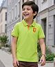 Pine Kids Cotton Knit Half Sleeves Polo T-Shirt with Lion   Embroidery - Limegreen
