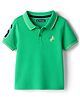 Pine Kids Cotton Knit Half Sleeves Polo T-Shirt & Text Embroidery - Light Green