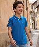 Pine Kids Cotton Knit Half Sleeves Polo T-Shirt with Number Embroidery - Blue
