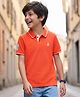 Pine Kids Cotton Knit Half Sleeves Polo T-Shirt with Number Embroidery - Coral