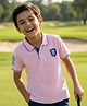 Pine Kids Cotton Knit Half Sleeves Polo T-Shirt with Lion Embroidery - Pink