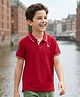 Pine Kids Cotton Knit Half Sleeves Polo T-Shirt with Number Embroidery - Red