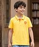 Pine Kids Cotton Knit Half Sleeves Polo T-Shirt with Horse Embroidery - Golden