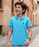 Pine Kids Cotton Knit Half Sleeves Polo T-Shirt with Number Embroidery - Light Blue