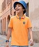 Pine Kids Cotton Knit Half Sleeves Polo T-Shirt with Number Embroidery - Orange