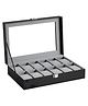 COZY VIBES 12 Slots Watch Box, Display Box, Glass Lid, Removable Pads, Metal Lock, Black Coating and Grey Lining- PACK OF 1- COLOR MAY VARY