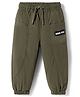 Babyhug Woven Full Length Trouser With Stretch & Text Badge - Olive Green