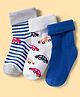 Cute Walk by Babyhug Knit Ankle Length Anti Bacterial Socks with Stripes & Vehicle Design Pack of 3 - Blue Grey & White