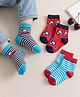 Cute Walk by Babyhug Knit Ankle Length Anti Bacterial Socks with Stripes & Car Design Pack of 3 - Red & Light Blue
