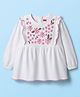 Babyhug 100% Cotton Knit Full Sleeves Top With Floral Embroidery - White