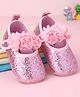 Babyoye Velcro Closure Booties with Floral Applique & Glitter Detailing - Pink