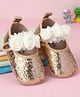 Babyoye Velcro Closure Booties with Floral Applique & Glitter Detailing - Golden