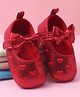 Babyoye Velcro Closure Booties with Heart Embroidery & Bow Applique - Red