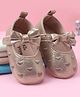 Babyoye Velcro Closure Booties with Heart Embroidery & Bow Applique - Golden
