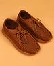 Pine Kids Formal Shoes With Lace Textured Design - Tan