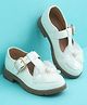 Pine Kids Buckle Closure Closed Toe Ballerina with Bow Applique - White