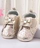 Cute Walk by Babyhug Booties With Velcro Closure & Bow Applique - Golden