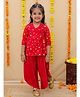 Junitos 100% Cotton Woven Three Fourth Sleeves Stars Foil Printed Angrakha Kurti With Harem Dhoti Set - Red