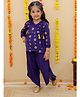 Junitos 100% Cotton Woven Three Fourth Sleeves Floral Foil Printed Angrakha Kurti With Harem Dhoti Set - Voilet