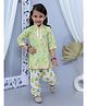 Junitos 100% Cotton Woven Three Fourth Sleeves Leaves Printed & Gota Lace Embellished Kurti & Salwar Set - Yellow