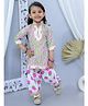 Junitos 100% Cotton Woven Three Fourth Sleeves Leaves Printed & Gota Lace Embellished Kurti & Salwar Set - Pink