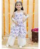 Junitos 100% Cotton Woven Sleeveless Floral Printed Gota Lace Embellished Kurta Sharara With Dupatta - Purple