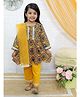Junitos Cotton Woven Three Fourth Sleeves Floral Mandala Printed & Gota Lace Embellished Kurti Pant With Dupatta Set - Yellow