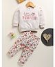 Annie Kids Cotton Knit Full Sleeves Little Pumpkin Text Printed Sweatshirt & Pant - Lightpink