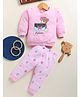 Annie Kids Cotton Knit Full Sleeves Teddy Bear Printed Light Winter Sweatshirt & Pant Set - Light Pink
