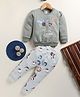 Annie Kids Cotton Knit Full Sleeves Space Theme Printed Light Winter Sweatshirt & Pant Set - Grey