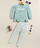 Annie Kids Cotton Knit Full Sleeves Love Text & Floral Printed Light Winter Sweatshirt & Pant Set - Sky Blue
