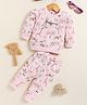 Annie Kids Cotton Knit Full Sleeves Animal & Leaves Printed Light Winter Coordinating Sweatshirt & Pant Set - Pink