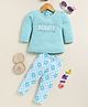 Annie Kids Cotton Knit Full Sleeves Beauty Text Patch Detailed Top & Pant Set - Sky Blue