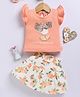 Annie Kids Cotton Knit Frill Sleeves Girl & Typography Printed Top & Skirt Set - Peach