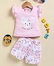 Annie Kids Interlock Knit Frill Sleeves Cat Printed Top & Shorts Set - Pink